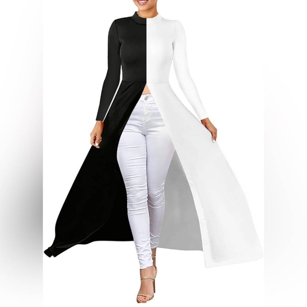 🖤🤍 Two-Tone Split Maxi Top/Dress – Flowy Slit Front – Size XL (Est.)